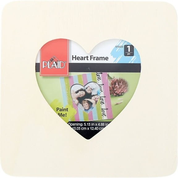 Plaid Unpainted 7.5" x 7.5" Heart Shape Wood Picture Frame
