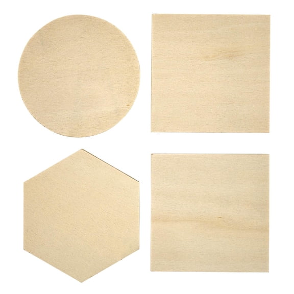 Plaid Unpainted Wood Shapes for Crafting, Set of 4, Chunky Shapes