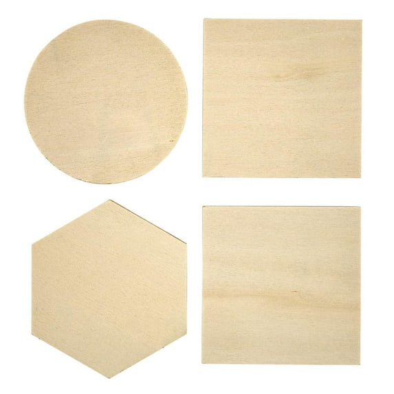 Plaid Unpainted Wood Shapes for Crafting, Set of 4, Chunky Shapes
