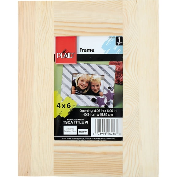 Plaid Unpainted Wood Frame, Medium Memory Frame with Easel Back, 1 Piece, 4" x 6"