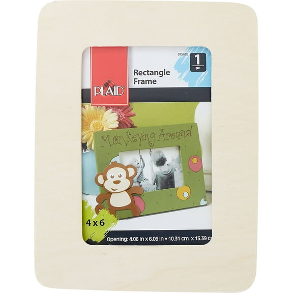 Plaid Unpainted Wood Frame, Rectangle Value Frame, 1 Piece, 4" x 6"