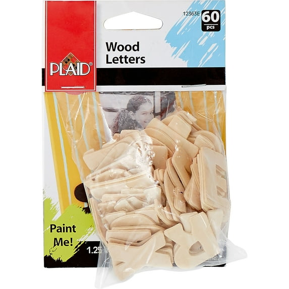 Plaid Unpainted Wood Letters, Bold Alphabet, 60 Piece, 1.25", All Ages