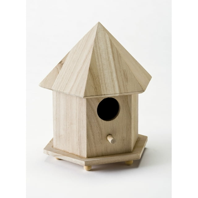 Plaid Unpainted Wood Surface, Gazebo Bird House, 1 Piece, 6.75