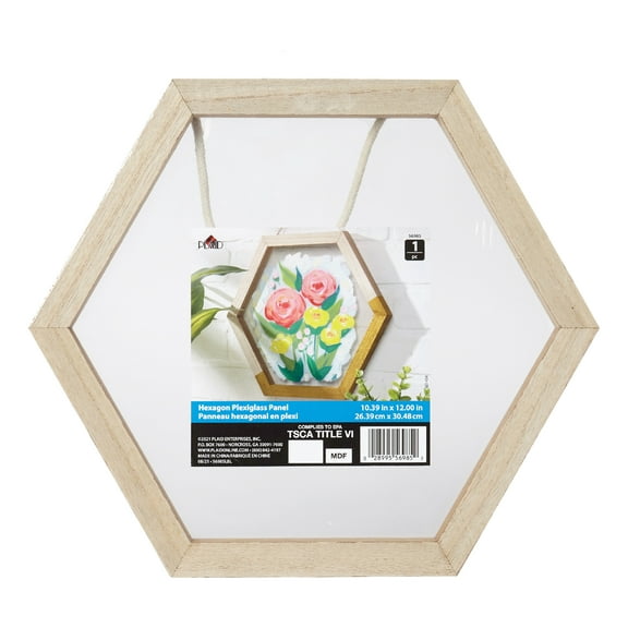 Plaid Unpainted Wood Surface Hexagon Plexiglass Frame