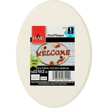 Plaid Unpainted Wood Surface, Oval Plaque, 1 Piece, 5" x 7"