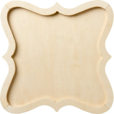Plaid Unpainted Wood Surface, Scalloped Edged Wood Panel Shape, 1 Piece, 12" x 12"
