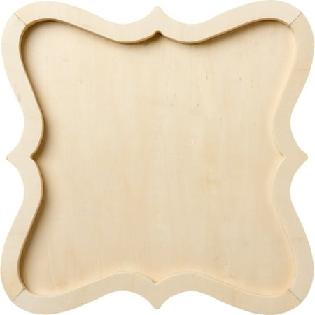 Plaid Unpainted Wood Surface, Scalloped Edged Wood Panel Shape, 1 Piece, 12" x 12"