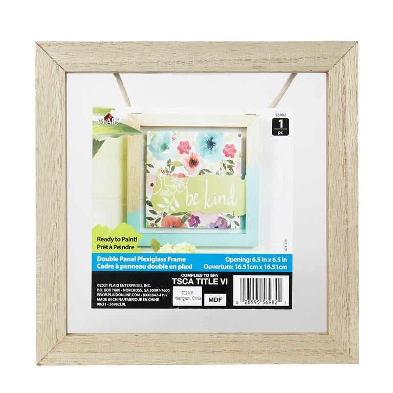 Plaid Unpainted Wood Surface Square Double Pane Plexiglass Frame 