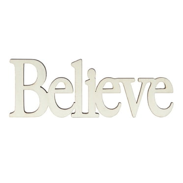 Plaid Unpainted Wood Surface Word, Believe, 7"