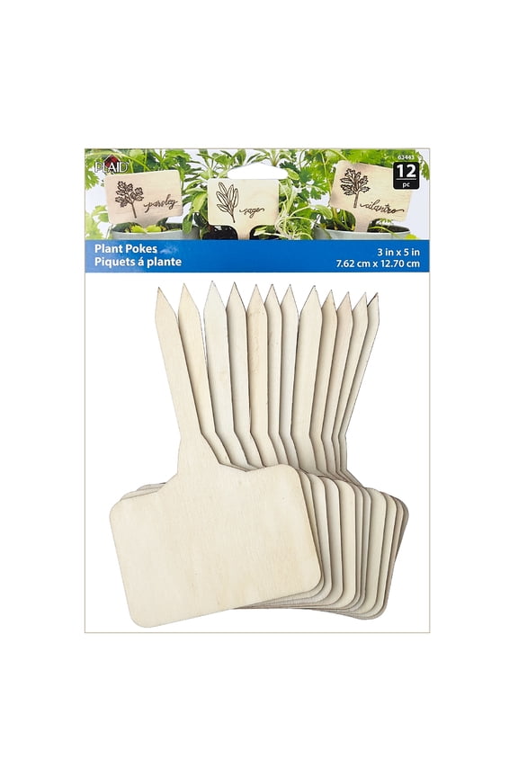 Decorative Wood Surfaces Plant Pokes, 12 Pieces - Customizable Garden Stakes