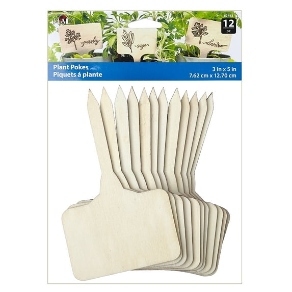 Plaid Wood Surfaces Plant Pokes, 12 Piece