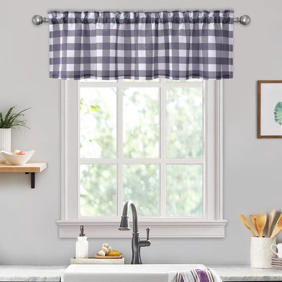 Plaid Valance for Bathroom, Buffalo Check Gingham Valance Curtains for Window Thick Water Resistant Rod Pocket Farmhouse Kitchen Valance Curtain Cafe Curtains, 56" W x 15" L,Grey/White