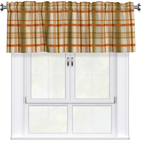 Plaid Valances for Windows Orange Country Plaid Valance Curtains Farmhouse Kitchen Valances for Windows Fall Decor Window Valance Curtains for Boho Living Room Bathroom 54" x 18"