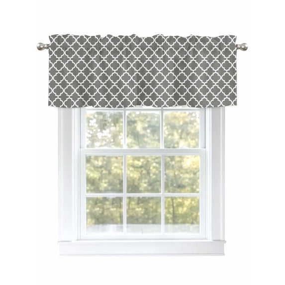 Plaid Valances for Windows, Rod Pocket Kitchen Valance Curtains - Soft & Washable Small Window Treatment for Living Room, Bathroom, Grey , 42x12 Inch, 1 Panel