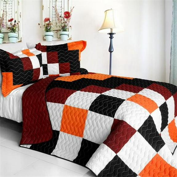 Plaid - Vermicelli-Quilted Patchwork Quilt Set Full & Queen Size - Black