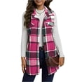 thumbnail image 1 of Plaid Vest for Women Fall Cozy Lapel Neck Button Down Long Vest Oversized Sleeveless Flannel Shacket Casual Waistcoat Hot Pink S, 1 of 3