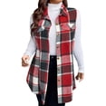 thumbnail image 1 of Plaid Vest for Women Fall Cozy Lapel Neck Button Down Long Vest Oversized Sleeveless Flannel Shacket Casual Waistcoat Red L, 1 of 3