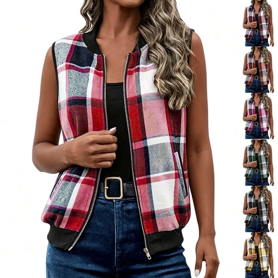 Plaid Vest for Women Plus Size V-Neck Sleeveless Flannel Layering Piece for Casual Fall Spring Outfits Outdoor Wear