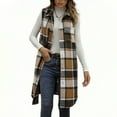 thumbnail image 1 of Plaid Vest for Women Sleeveless Long Checkered Shacket Casual Button Down Trench Coats Loose Fit Jacket with Pockets (S, Khaki), 1 of 6