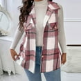 thumbnail image 1 of Plaid Vests for Women Lapel Sleeveless Jackets Button Front Checkered Shacket Lightweight Waistcoat Outerwear New Sleeveless Vests Tops for Women Plus Size Pinky L, 1 of 6