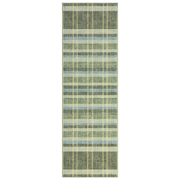 Plaid Washable Rug, Soft Non Slip Kitchen Rugs, Modern Checkered Textured Entryway Rug Low Pile Stain Resistant Geometric Rugs for Bedroom Laundry