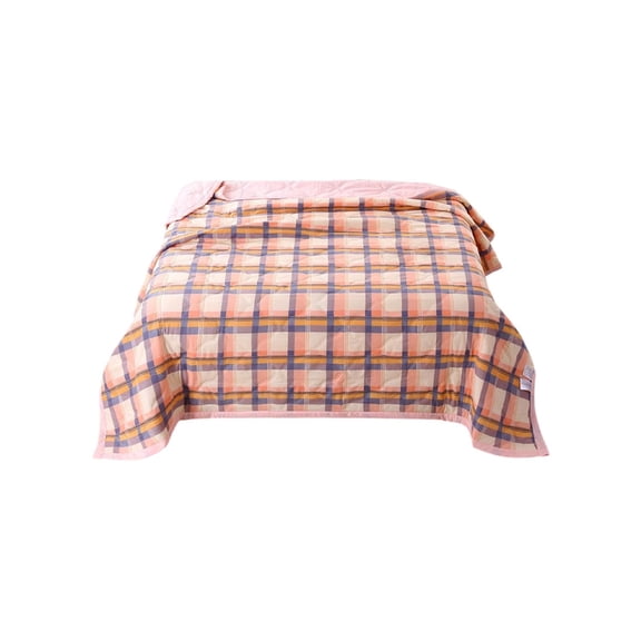 Plaid Washed Summer Quilt, Lightweight Cool Air-Conditioning Blanket for Dorm & Home