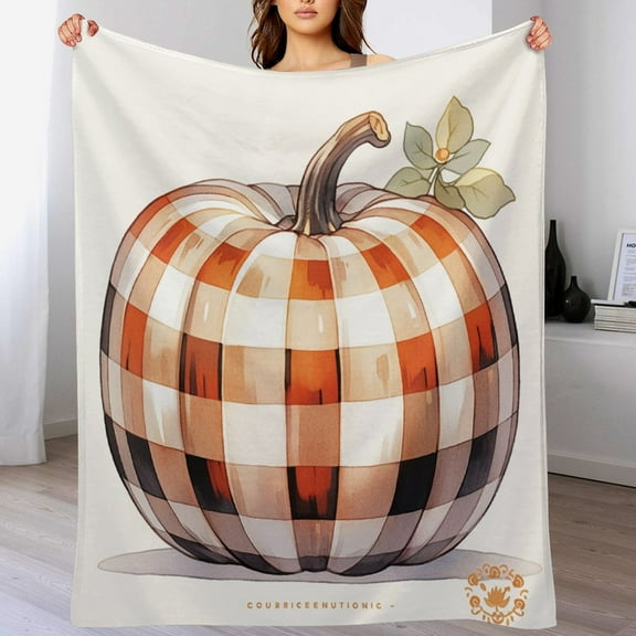 Plaid Welcome Pumpkin Throw Blanket for Winter Bedding Couch And Gift 50"x60" Autumn Thanksgiving Farmhouse Harvest Blanket Soft Warm Plush Throws for Adults Teens Kids Flannel Blanket for Home