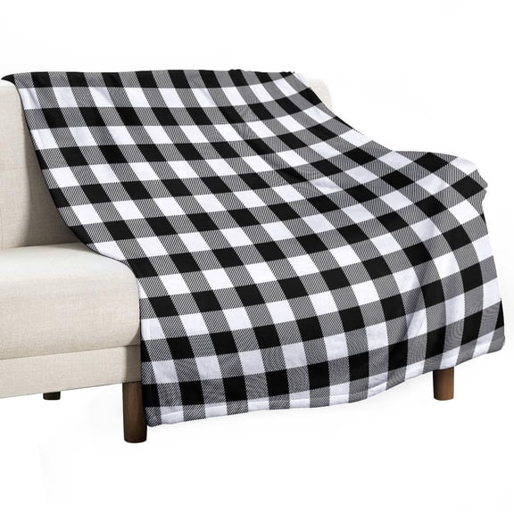 Plaid White Black Blanket Soft Cozy Flannel Blanket for man women