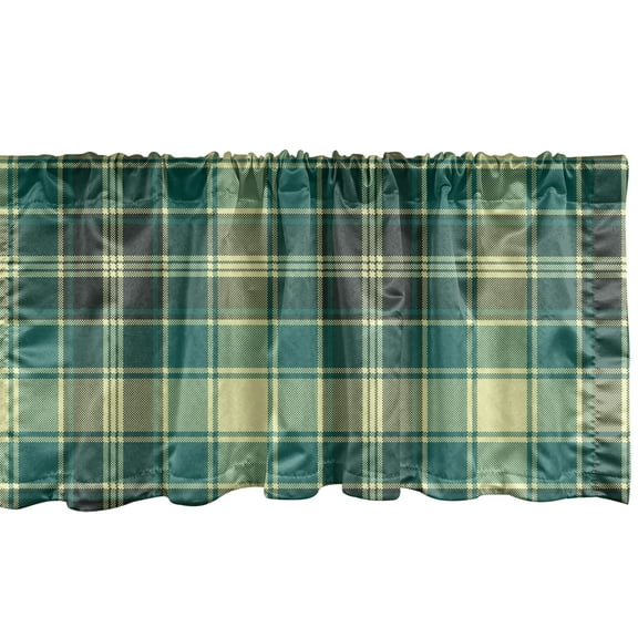Ambesonne Plaid Valance Pack of 2, Stripes in Tartan Pattern, 54"X18", Yellow Jade Green Grey