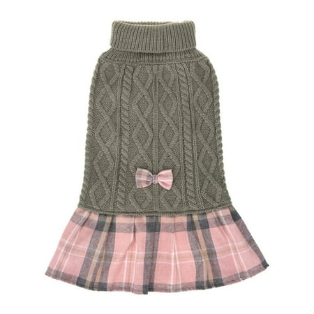 Plaid Winter Dog Sweater Dress With Bow For Small Dog Cat Clothes