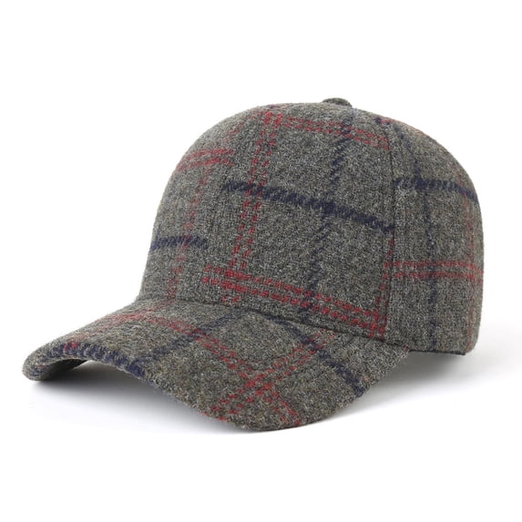 Plaid Wool‑Blend Baseball Cap, Unisex Warm Curved‑Brim Duckbill Hat For Fall Winter Daily Wear