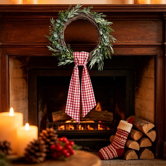 Plaid Wreath Sash for Front Door,Checkered Bow Scarf with Long Pointed Streamers, Wreaths Satin Sash Burlap Garland Ribbon Accessories Christmas Decorations 54.33X5.12 Inch