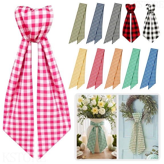 Plaid Wreath Sash for Front Door Seersucker Wreath Sash Burlap Garland Ribbon Accessories for Wreath Yard Doorway Indoor Outdoor Bridal Shower Home Decor,5 x 55in