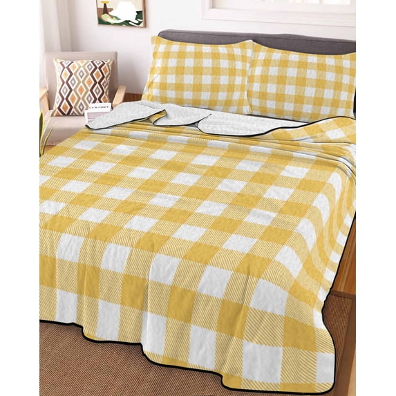 Plaid Yellle, Full Size Down Alternative Comforter, Lightweight Comforter Quilt Bedding Set with Pillow Shams Rural Abstract Geometric Lattice All Seasons Bed Comforter Duvet Insert 78"x90"