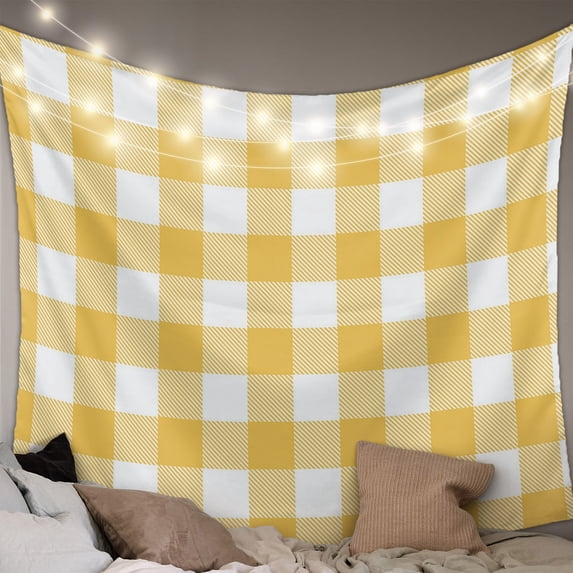 Plaid Yellle, Tapestry for Bedroom Wall Hanging Tapestry, Rural Abstract Geometric Lattice Ceiling Backdrop Tapestries Poster Blanket Wall Decor for Teens Room Living Room Dorm 55" x 73"