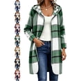 thumbnail image 1 of Plaid Zip Up Jackets for Women Casual Hooded Long Sleeve Loose Fit Mid-Length Outerwear, 1 of 8