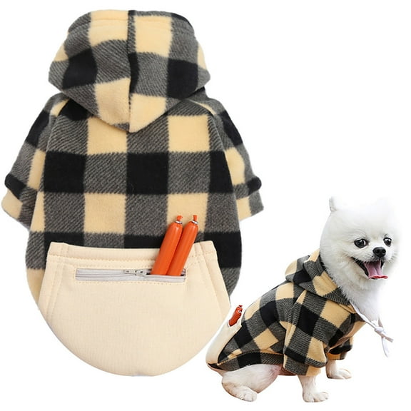 Plaid Zipper Pocket Dog and Cat Clothes for Autumn and Winter Comfortable Pet Apparel with Chest Strap for Small and Medium