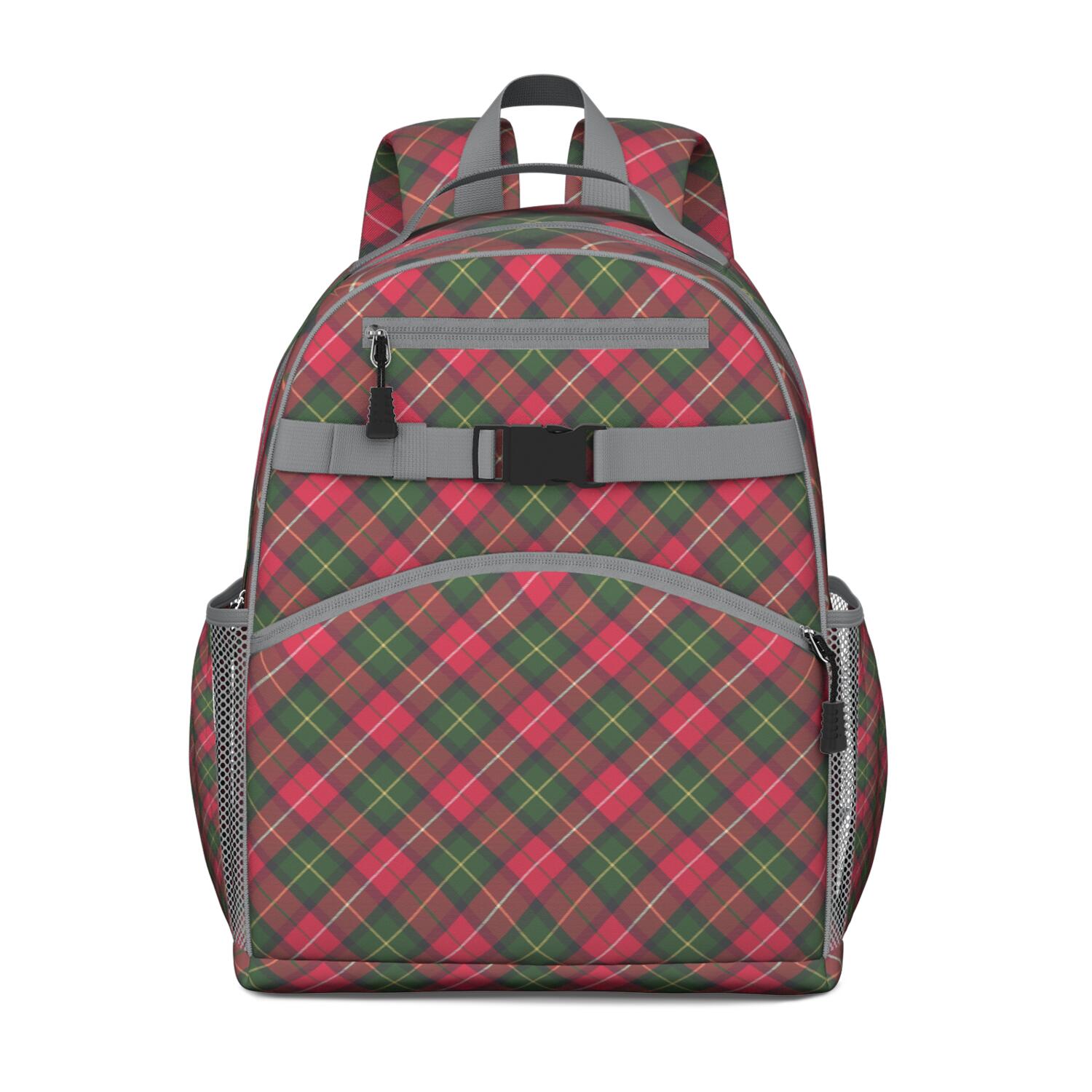 Plaid backpack, classic checkered print student backpack 