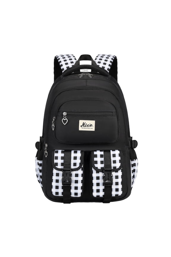 Plaid campus Backpack, Cute Checkered Large Capacity Bookbag Waterproof Nylon Multi Pocket Backpack for Teenagers, Lightweight Campus Backpack with Side Mesh Pockets, Unisex Plaid Print Backpack