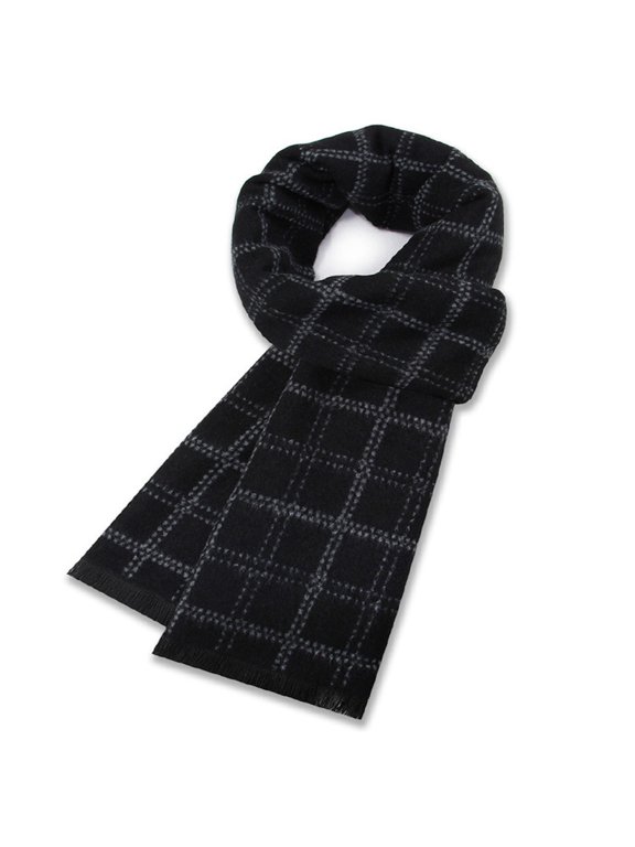 Plaid fringe scarf Soft long cotton scarf for men