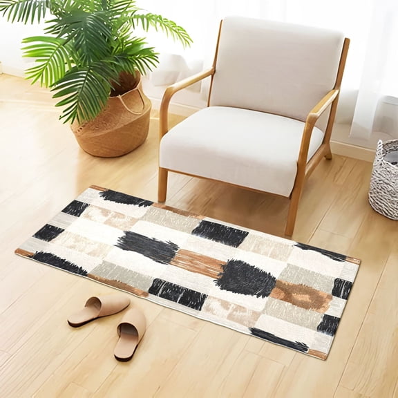 Plaid in Multicolor Plush Carpet Non Slip Runner Rug Absorbent Bath Mat 39" x 20"