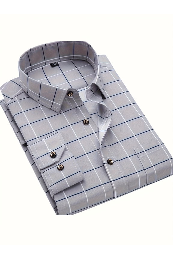 Plaid printed men's long-sleeved shirt, popular business shirt, fashionable and casual