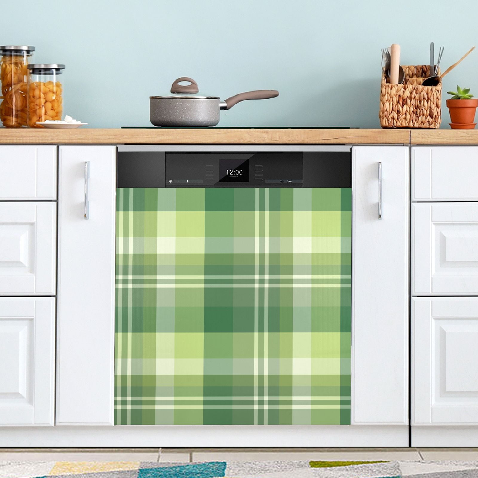 Plaid with Green Dishwasher Cover Dishwasher Door Refrigerator Sticker Home