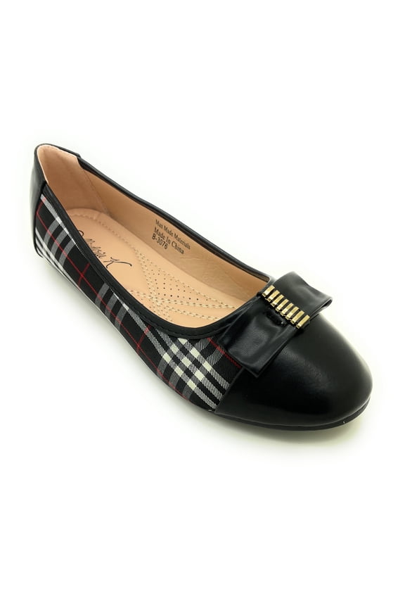 Plaid with Solid Toe Tip Ballerina Flats