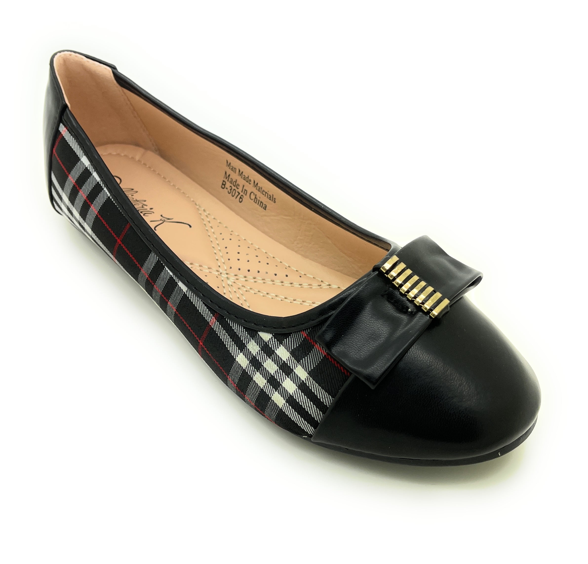 Plaid with Solid Toe Tip Ballerina Flats