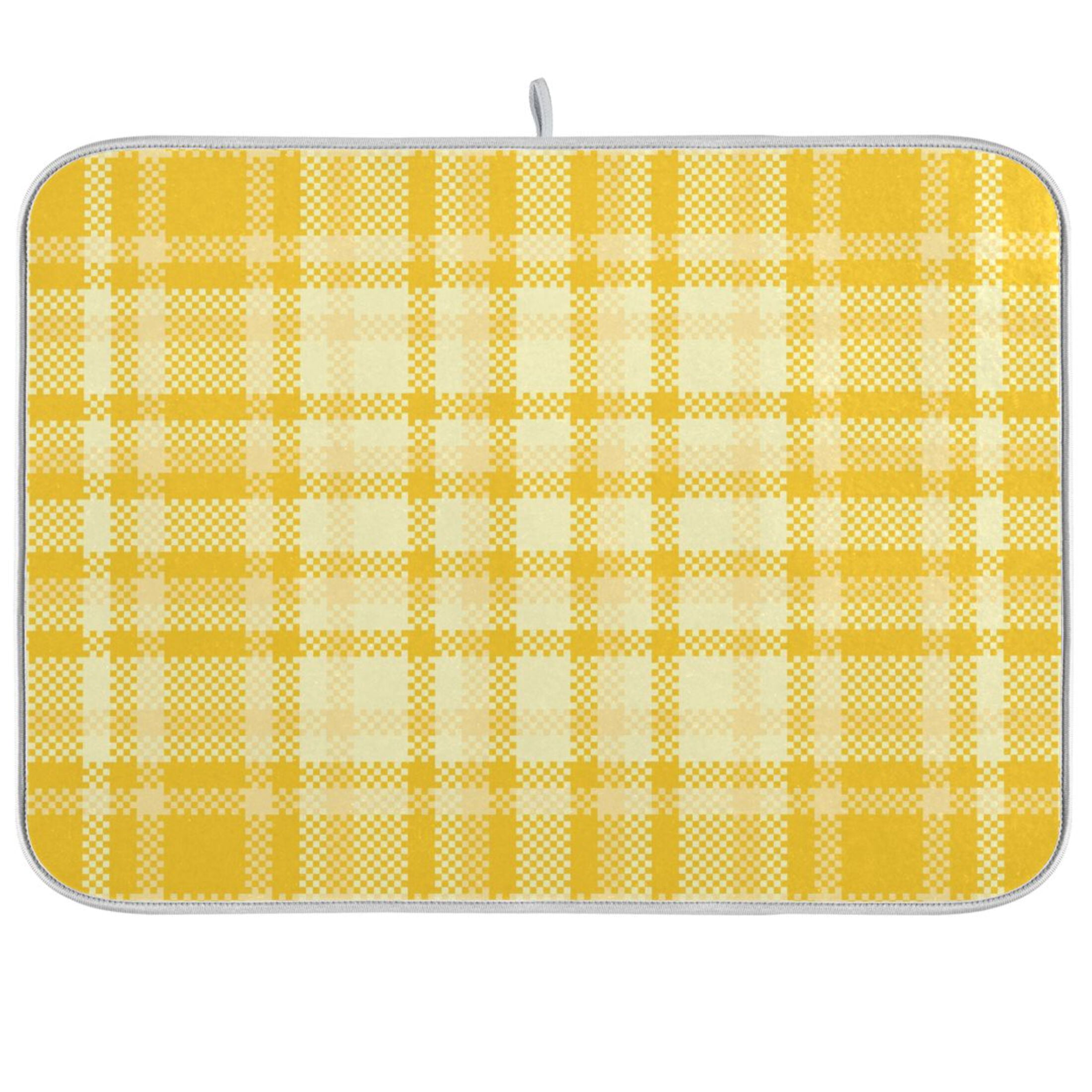Plaid with Yellow Dish Drying Mat Microfiber Kitchen Mats Large Counter ...