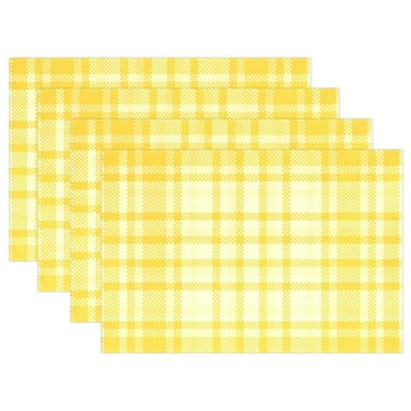 Plaid with Yellow Placemats Set of 4 Dining Table Mat Linen Rectangular 12"x18" Washable for Dining Kitchen Party