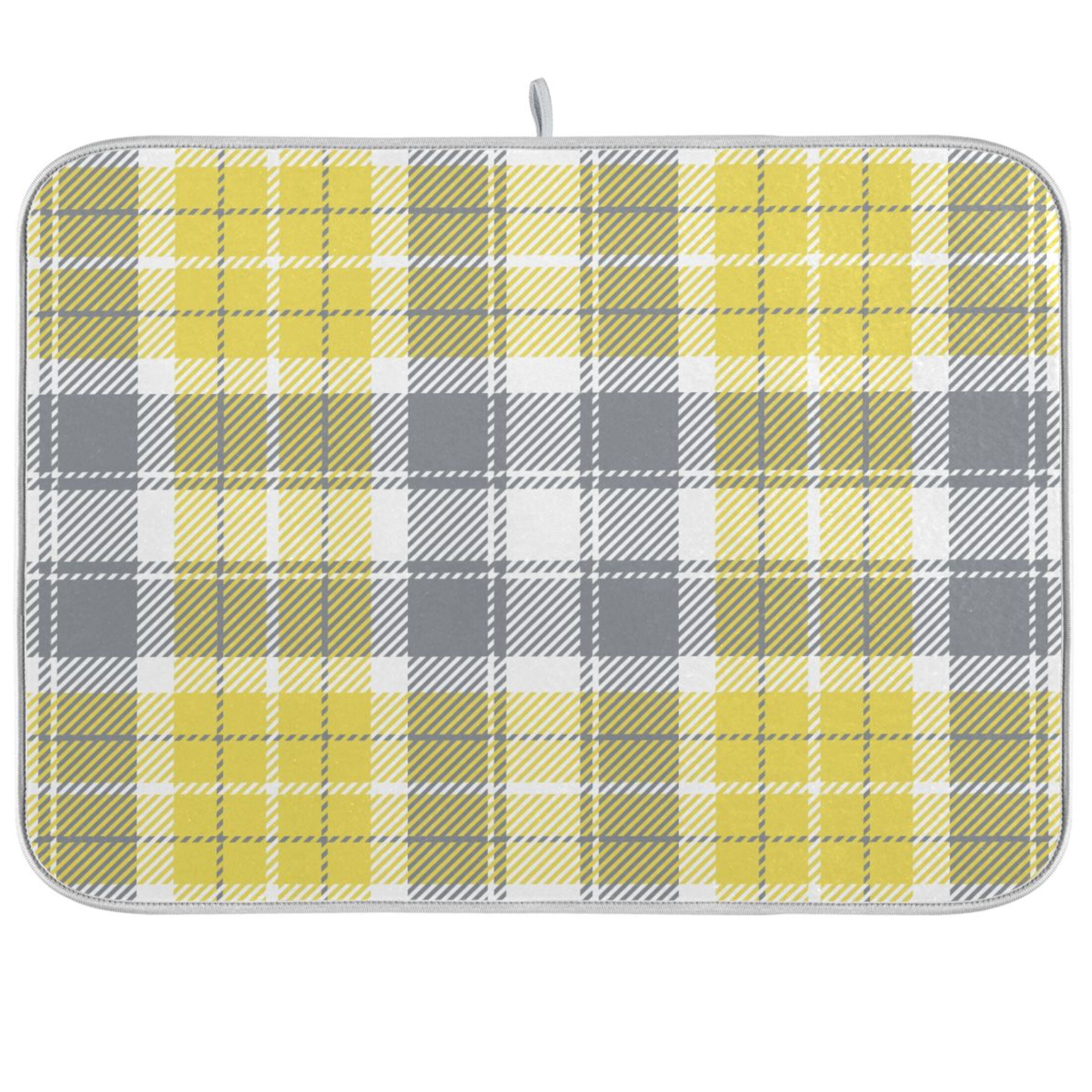 Plaid with Yellow and Grey Dish Drying Mat Microfiber Kitchen Mats ...