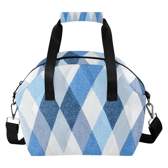 Plaids Argyle Pattern with Blue and White Insulated Lunch Bag Reusable Quilted Lunch Box Waterproof Leakproof Lunch Container