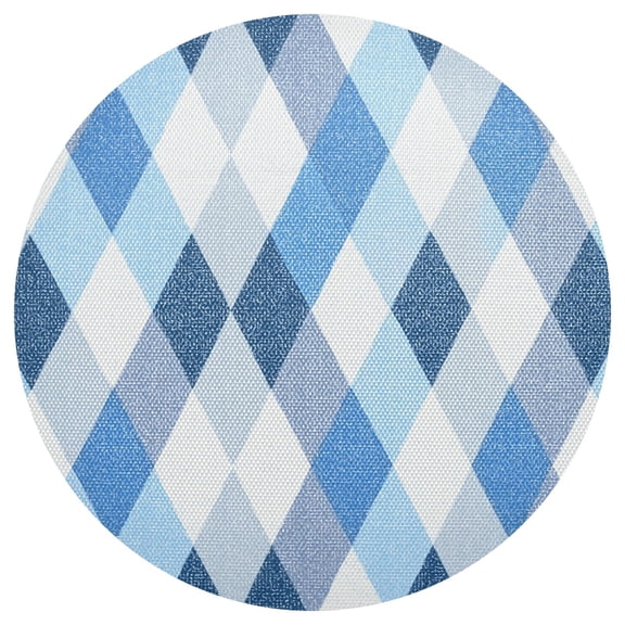 Plaids Argyle Pattern with Blue and White PVC Round Grid Placemat Table Mat 1 Pc 15.4" x 15.4"